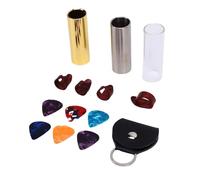 SUNGOOYUE 70mm Guitar Slide Set Brass Stainless Steel Glass Slides with 4 Finger Picks 6 Flat Picks & Storage Bag for Guitar Bass Banjo Ukulele