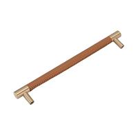 SUNGOOYUE Cabinet Door Handle 224mm Hole Pitch Leather Brass Light Luxury | For Wardrobe Drawer, Kitchen Cupboard, Durable Brass and Leather Construction, Easy Install with Screws Included