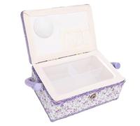 SUNGOOYUE Elastic Fabric Sewing Basket, Removable Tray Thread Organizer, Double Layer Polyester Storage Box 19 X 13 X 9cm with 260 Rotation for Needlework and Travel Sewing