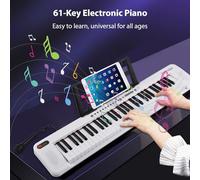 SUNGOOYUE Electric Piano, Compact 61 Key Keyboard with Dual Speaker System, 200 Tones and Rhythms for Beginners, Portable and Lightweight, Sound, Versatile and Fun, (White)