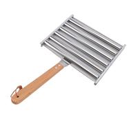 SUNGOOYUE Hot Dog Roller, 6 Roller Warmer, Stainless Steel BBQ Sausage Rack Griller with Wood Handle for Evenly Cooked Dogs 5 Capacity