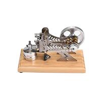 SUNGOOYUE LED Air Stirling Engine Model Metal and Wood Educational Vacuum Flywheel Alcohol Powered Generator with Visible Piston Motion for Physics Classrooms Students and Engineering Study