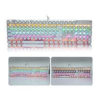 SUNGOOYUE Mechanical Keyboard, White Retro Round Cap Computer Keyboard with Custom Mechanical Switches and Shortcut Function Keys, for Long Life Expectancy