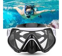 SUNGOOYUE Silicone Snorkeling Goggles, Toughened Glass Large View Swimming Diving Glasses, Soft Comfortable Gasket with Super Wide Strap for Adults (White Black)