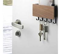 SUNGOOYUE Wooden Wall Mounted Key Rack, 5 Hooks Key Holder Mail Organizer with Mail Storage Shelf, for Entryway Hallway Door Decoration (Walnut Wood Color)