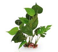SunGrow 10" Plastic Leaf Plant, Heavy-Duty Ceramic Base, Hiding Spot for Fish, Betta, Angelfish, Gold Fish, Frog, Python, Reptiles, Amphibians
