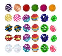 SunGrow Mix Balls for Ferrets, Multi-Sensory Fun Activity Set, Mind and Body Exercise, Teeth Care, Pet Enrichment, Assorted Foam, Jingle, Crinkle, Sisal, Coil, Pompom Balls, 30 Pcs per Pack