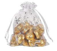 SUNGULF 100pcs Snowflake Organza Pouch Bag Drawstring Strong Christmas Gift Candy Jewelry Party Wedding Favor Bags (White Snowflake, 4x5 Inch (Pack of 100))