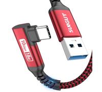 SUNGUY Android Auto USB C Cable, 0.6m/2FT Right Angle 3A Fast Charge & 10Gbps Data Sync Type C Cord for iPhone 17 16 15 Pro Max, Galaxy S24 S23 Ultra/Note 20, Samsung T7, SSD - Red