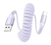 SUNGUY Coiled USB C Cable, 1Pack 1.5M【Recommended Stretch Length: 0.4-1M】 USB to USB-C Cable and Data-Cable for Android Auto, CarPlay, iPhone 17/16/15 Series, Galaxy S24 Ultra, Pixel, Xiaomi - Purple