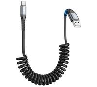 SUNGUY Coiled USB C Cable, 1Pack 1.8M【Recommended Stretch Length: 0.5-1.2M】 USB to USB-C Cable and Data-Cable for Android Auto, CarPlay, iPhone 17/16/15 Series, Galaxy S24 Ultra, Pixel, Xiaomi - Grey