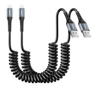 SUNGUY Coiled USB to Lightning Cable for Car, 2-Pack 4FT [MFi Certified] Retractable iPhone Charger Cable, Fast Charging CarPlay Cable for iPhone 14/13/12/11 Pro Max/XS MAX/XR/XS/iPad/iPod