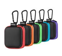SUNGUY Earbud Case, 5-Pack Small Square Earphones Carrying Case Mini Pouch Storage Bag with Carabiner for Wired In-ear Earphone Earbuds, Bluetooth MP3 Players, Traveling, Everyday Use, School or Work