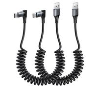 SUNGUY Right Angle Coiled USB C Cable 1.5M [Comfortable Length: 0.4-1M], 2Pack 90 Degree USB-A to USB-C Cable Android Auto Carplay, Type C Cord for iPhone 17 16 15 Pro Max, Galaxy S25 S24 Ultra