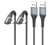 SUNGUY Right Angle USB C Cable 0.3M [2Pack], 90 Degree USB-A to USB-C Charger Cable Fast Charging Data Transfer Braided for iPhone 17/16/15 Pro Max, Galaxy S25 S24 S23 S22, Pixel, iPad