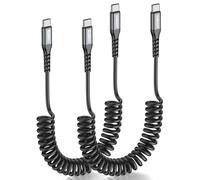 SUNGUY Spiral Cable USB C to USB C, 2Pack 1.5M【0.4M-1M】 Android Car 3A Fast Charging Cable USB C Cable Mobile Phone Charging Cable USB C Data Cable for iPhone 17/16/15 Pro Max Galaxy S24, Grey