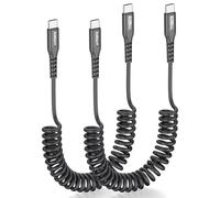 SUNGUY Spiral Cable USB C to USB C, 2Pack 1.8M【0.5M-1.2M】 Android Car 3A Fast Charging Cable USB C Cable Mobile Phone Charging Cable USB C Data Cable for iPhone 17/16/15 Pro Max Galaxy S24, Black
