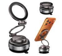 SUNGUY Upgraded 360° Adjustable Nano Gel Vacuum Magnetic Phone Holder for Car, Suction Phone Mount Rotatable Foldable Portable Strong Magnet Stand for Windshield/Mirror/Gym, for iPhone & Android
