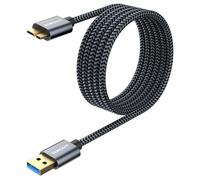 SUNGUY USB 3.0 Micro B Cable 6.6FT, 5Gbps USB A to Micro B Male Hard Drive Cable for WD Elements, Seagate, My Passport Ultra, SSD, Galaxy S5/Note 3-Grey