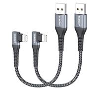 SUNGUY USB-A to Light-ning Cable Right Angle,[0.5FT 2Pack] Short USB to Light-ning Charger Cord 90 Degree Nylon Braided Compatible with i-Phone 14/13/12/11 Series X SE i-Pad9/mini -Grey