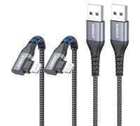 SUNGUY USB-A to Lightning Cable Right Angle, [MFi Certified] USB to Lightning Short Charger Cord 90 Degree Nylon Braided Compatible with i-Phone 14/13/12/11 Series X SE iPad9/mini [Grey 1FT 2Pack]