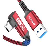 SUNGUY USB C Cable 90 Angle, 3 Metres, 5 Gbps USB to USB C Cable, USB C Charging Cable and Data Cable for Android Car, Galaxy S22, SSD, Hua-wei P30/P20, Google Pixel 8/8 Pro, LG G7, Xiaomi Red