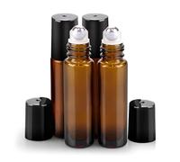 sungwoo 4 Pack Essential Oil Roller Bottles Stainless Steel, 10ml Amber Glass Roller Bottles with Caps for Travel, Perfume and Lip Gloss