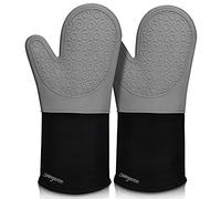 sungwoo Extra Long Silicone Oven Mitts, Heat Resistant Oven Gloves with Quilted Liner Non-Slip Textured Grip Perfect for BBQ, Baking, Cooking and Grilling - 1 Pair 14.6 Inch Grey & Black