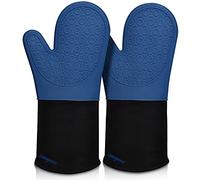sungwoo Extra Long Silicone Oven Mitts, Heat Resistant Oven Gloves with Quilted Liner Non-Slip Textured Grip Perfect for BBQ, Baking, Cooking and Grilling - 1 Pair 14.6 Inch Royal Blue & Black