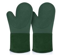 sungwoo Silicone Oven Mitts, Heat Resistant Oven Gloves with Quilted Liner Non-Slip Textured Grip Perfect for BBQ, Baking, Cooking and Grilling - 1 Pair 13.8 Inch Midnight Green