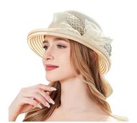 Sunhats for Women UK,1940s 1950s Wedding Guests Hats Elegant Wide Brimmed Flowers Bridesmaids Hat 80s Neon Carnival Halloween Party Sun Visor Ladies Holiday Church Beach (04-Beige, One Size)