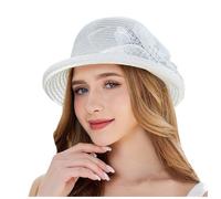 Sunhats for Women UK,1940s 1950s Wedding Guests Hats Elegant Wide Brimmed Flowers Bridesmaids Hat 80s Neon Carnival Halloween Party Sun Visor Ladies Holiday Church Beach (04-White, One Size)