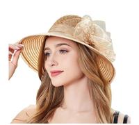 Sunhats for Women UK,1940s 1950s Wedding Guests Hats Elegant Wide Brimmed Flowers Bridesmaids Hat 80s Neon Carnival Halloween Party Sun Visor Ladies Holiday Church Beach (03-Khaki, One Size)