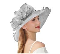 Sunhats for Women UK,1940s 1950s Wedding Guests Hats Elegant Wide Brimmed Flowers Bridesmaids Hat 80s Neon Carnival Halloween Party Sun Visor Ladies Holiday Church Beach (01-Grey, One Size)
