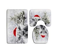 Sunhe 3 Piece Christmas Highland Cow Bath Mat Set Farm Animal Longhorn Bull Rustic Farmhouse Winter Holiday Merry Christmas 17.8x29.5 Inches Bathroom Rugs,Toilet Seat Cover,U-Shaped Floor Rug
