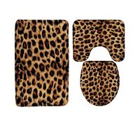 Sunhe 3 Piece Leopard Bath Mat Set Cheetah Print Brown African Wild Animal Skin Modern Abstract Vintage 16x24 Inches Bathroom Rugs,Toilet Seat Cover,U-Shaped Floor Rug