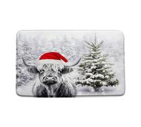 Sunhe Christmas Highland Cow Bath Mat Winter Holiday Farm Animal Longhorn Bull Rustic Farmhouse Festival Memory Foam Home Office Door Bathroom Decor Mat,17.8"x29.5"
