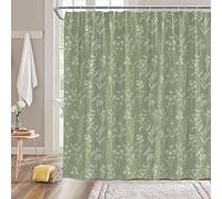 Sage Green Botanical Shower Curtain Boho Herbs Floral Nature Cute Plant Leaves and Flowers Retro Rustic Farmhouse Vintage Fabric Bathroom Decor Fabric Curtain with Hooks