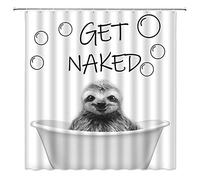 Sunhe Sloth Shower Curtain Black and White Sloth Portrait Funny Quote Get Naked Funny Animal in Bathtub Sketch Pattern Cute Art Print Fabric Bathroom Decor Curtain with Hooks