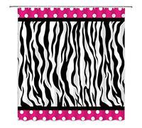 Sunhe Zebra Print Shower Curtain Black White Zebra Stripe White Polka Dot on Pink Creative Patchwork for Girls Woman Modern Romance Fabric Bathroom Decor Curtain with Hooks,70Wx70H Inch