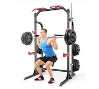 SunHome Power Cage Squat Rack, Multi-Functional Power Rack with J-Hooks, Dip Handles, Weight Plate and Olympic Bar Storage Home Gym