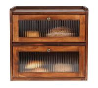 Sunhoo Bread Box for Kitchen Countertop Wooden Bread Storage Container Bin 2 Layer Breadbox Holder Large Capacity Keeper Vintage Farmhouse Food Organizer Pantry Shelf Acrylic Window (Brown)