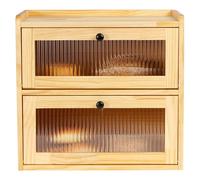 Sunhoo Bread Box for Kitchen Countertop Wooden Bread Storage Container Bin 2 Layer Breadbox Holder Large Capacity Keeper Vintage Farmhouse Food Organizer Pantry Shelf Acrylic Window（Wood color）