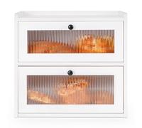 Sunhoo Bread Box for Kitchen Countertop Wooden Bread Storage Container Bin 2 Layer Breadbox Holder Large Capacity Keeper Vintage Farmhouse Food Organizer Pantry Shelf Acrylic Window (White)