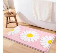 Sunhop Pink Bathroom Rugs, Cute Flower Daisy Bath Mat, Extra Soft and Absorbent Microfiber Non-Slip Bath Rug, Bath Mats for Bathroom Shower Bedroom, Kitchen, Bathtub, Machine Washable 20"x 32"