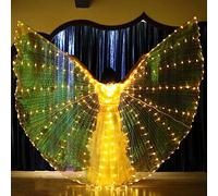 Sunhotty LED Wings LED Lights Belly Dance Wings with Telescopic Sticks Glowing Colorful Butterfly Wings LED Isis Wings for Carnival Stage Halloween Christmas(Adult, Yellow)