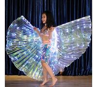 Sunhotty LED Wings LED Lights Belly Dance Wings with Telescopic Sticks Glowing Colorful Butterfly Wings LED Isis Wings for Carnival Stage Halloween Christmas(Children's, White)