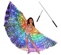 Sunhotty LED Wings LED Lights Belly Dance Wings with Telescopic Sticks Glowing Colorful Butterfly Wings LED Isis Wings for Carnival Stage Halloween Christmas(Children's, Multicolor)