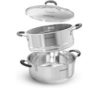 SUNHOUSE - 4.6 Quart Steamer Pots With Lid 2-Tier Multipurpose Stainless Steel Steaming Pot Cookware With Handle For Vegetable, Dumpling, Sauce, Food - Triple Bottom, Measurement Line
