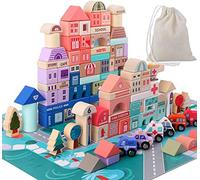 SUNHUITOY NNY Inc 115 Pcs Wooden Building Blocks Toy Set for Kids, City Construction Stacker Stacking Preschool Learning Educational Toys Gifts for 3+ Boy Girl Toddler